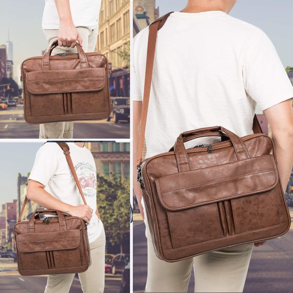 seyfocnia Men's Business Travel Briefcase Leather Handmade Messenger Bags - Image 7