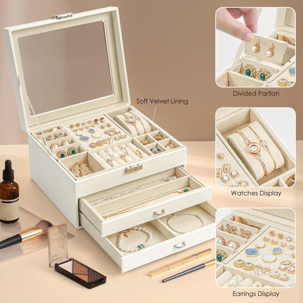 DreamGenius Jewelry Box with Security Latch, 3-Layer Glass Lid Jewelry - Image 5