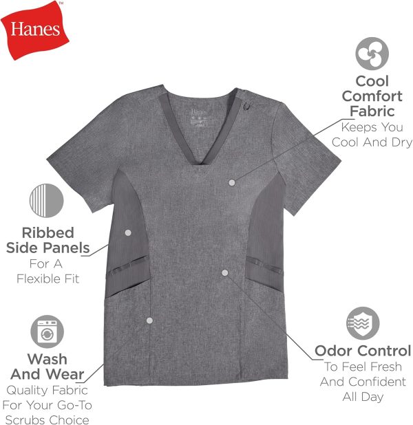 Hanes Women's Scrubs Healthcare Top, Moisture-Wicking Stretch Scrub Shirts, - Image 5
