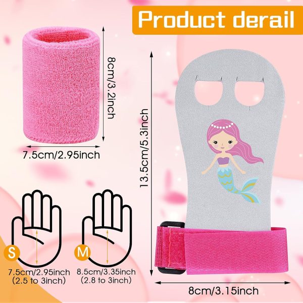 2 Pairs of Gymnastics Grips Wristbands for Girls Youth Kids, Black and Pink - Image 2