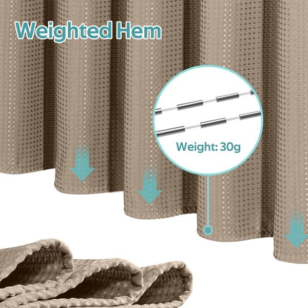 No Hook Shower Curtain, Waffle Weave Thick Fabric Shower Curtains for - Image 5