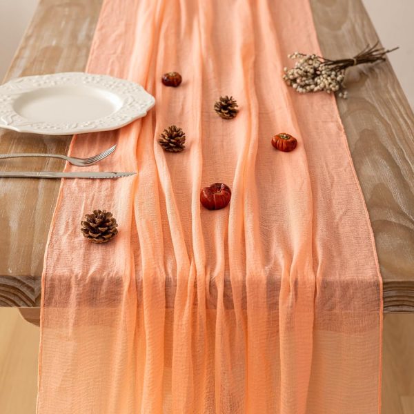 Keketo 6pcs Coral Peach Gauze Rustic Cheesecloth Table Runner 120 Inch 10 - Image 4