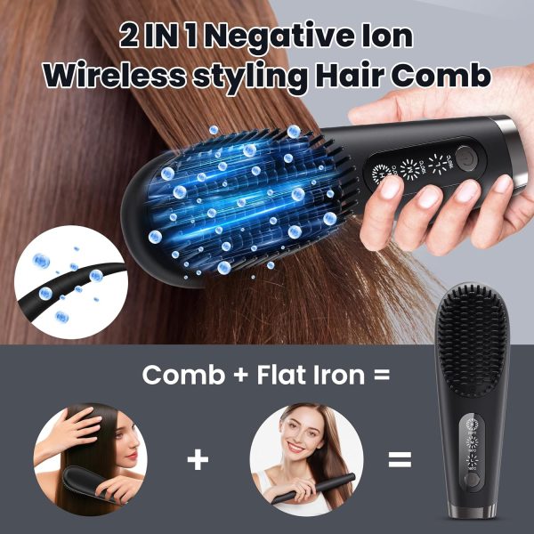 Portable Cordless Hair Straightener Brush: Wireless Ionic Hot Straightening - Image 7