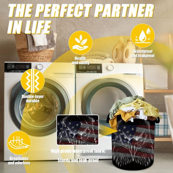 American Flag Eagle Laundry Basket,Laundry Hamper with Handles Collapsible - Image 4