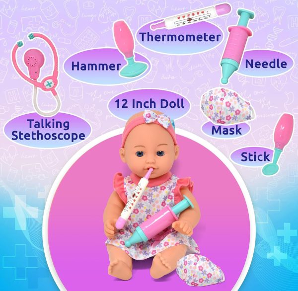 Dolls To Play Interactive Baby Doll Doctor Kit Pretend Play Medical Set Toy - Image 3