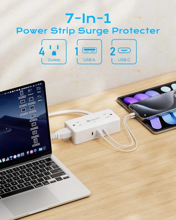 Surge Protector Power Strip, 10 ft Flat Extension Cord with 4 Outlets 3 USB - Image 2