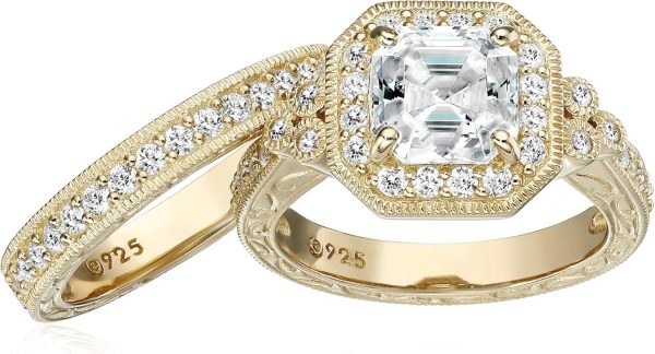 Amazon Essentials Platinum or Gold Plated Sterling Silver Antique Ring set - Image 3