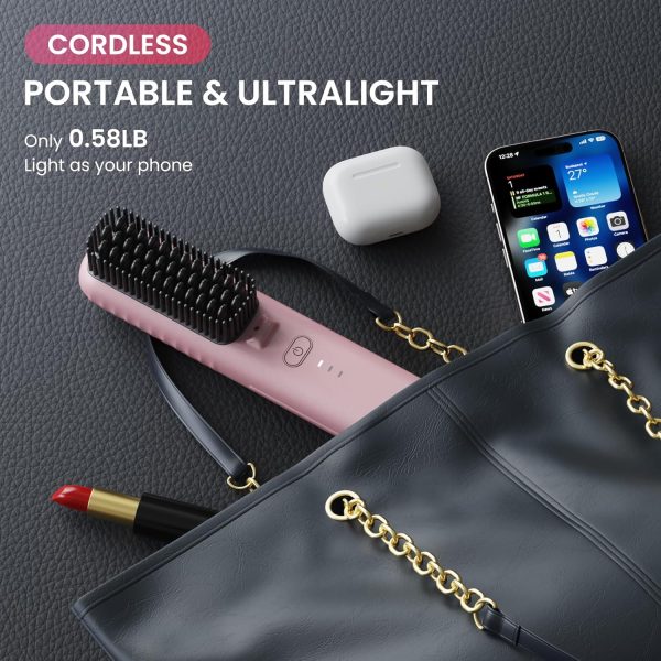 Cordless Hair Straightener Brush, Portable Mini Straightening Brush for - Image 3