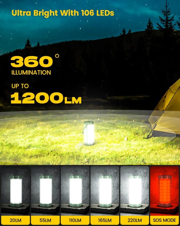 Glocusent Survival Camping Lantern, 106LED with 5 Brightness, Up to 1200LM, - Image 2