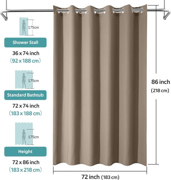 No Hook Shower Curtain, Waffle Weave Thick Fabric Shower Curtains for - Image 6