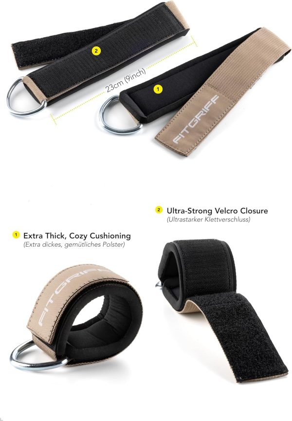 Fitgriff® Ankle Straps V2 for Cable Machine (2 Pieces) - Gym Workout - Image 3