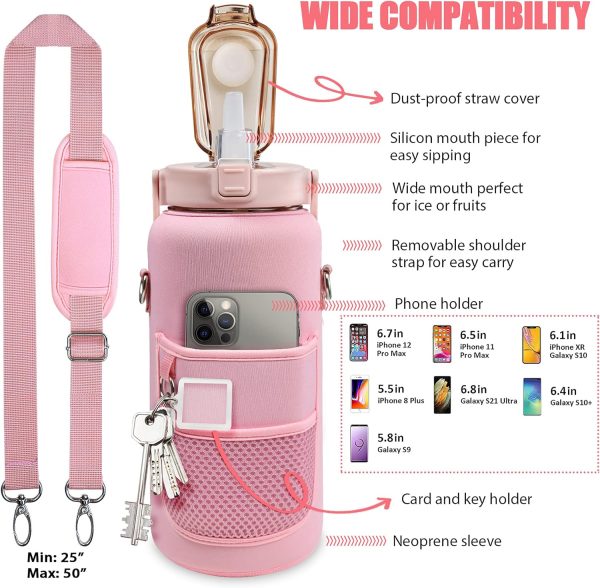 Half Gallon Water Bottle with Sleeve, 64OZ Motivational Water Bottle with - Image 6