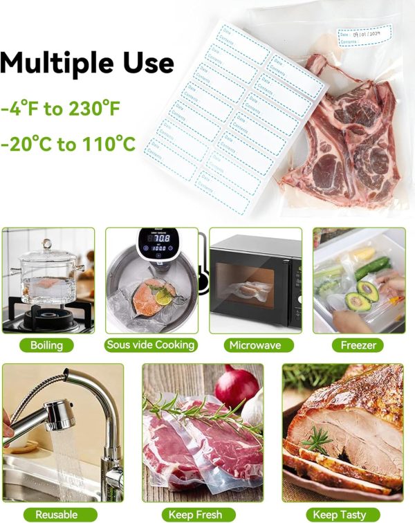600 Vacuum Sealer Bags for Food, 8 x 12 Inch Precut, BPA Free Quart Bags, - Image 5