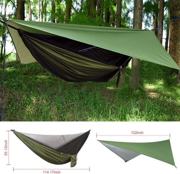 Camping Hammock with Rain Fly Tarp and Mosquito Net Portable Single Double - Image 6
