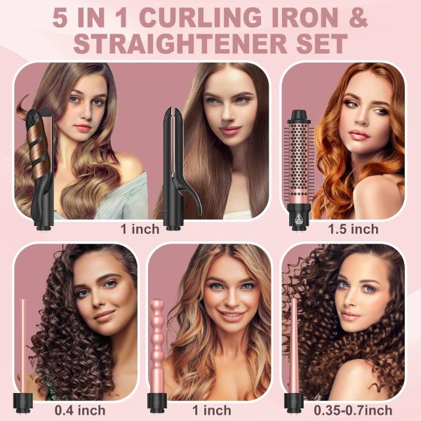 5 in 1 Curling Iron, Curling Wand Set with Hair Straightener, Curling Brush - Image 2