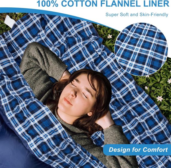 AGEMORE Cotton Flannel Double Sleeping Bag for Camping, Backpacking Or - Image 3