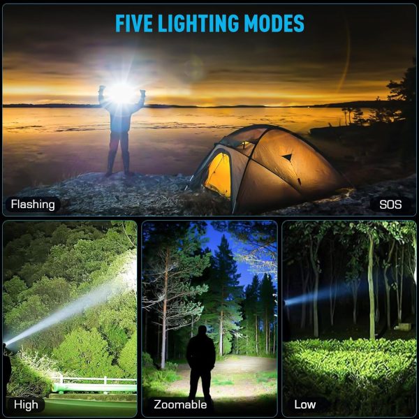 LED Rechargeable Headlamp, 900000 Lumens Super Bright with 5 Modes & IPX7 - Image 3