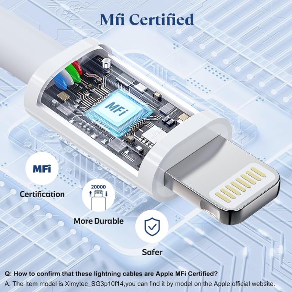 USB C to Lightning Cable 3Pack 6FT [MFi Certified] iPhone Fast Charger - Image 3