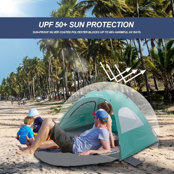 Portable Beach Tent for 3-4 Person, Easy Set Up Beach Shade Tent with UPF - Image 3