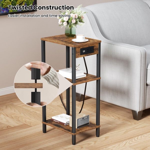 Tall End Table with Charging Station and USB Ports, 3 Tier Narrow Side - Image 4