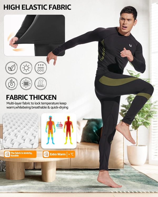 UNIQUEBELLA Men's Thermal Underwear Sets Top & Long Johns Fleece Sweat - Image 2