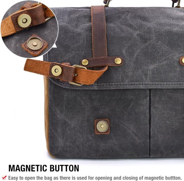Mens Messenger Bag 15.6 Inch Waterproof Vintage Genuine Leather Waxed - Image 8