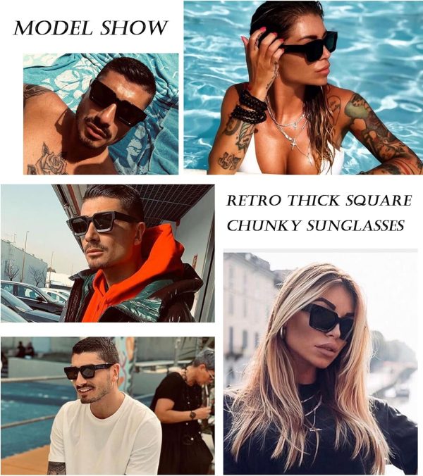 EYLRIM Thick Square Frame Sunglasses for Women Men Fashion Chunky Rectangle - Image 2
