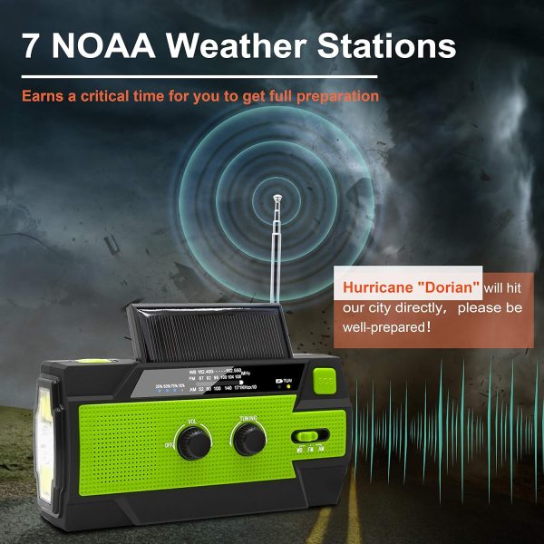 Emergency Crank Weather Radio, 4000mAh Solar Hand Crank Portable - Image 2