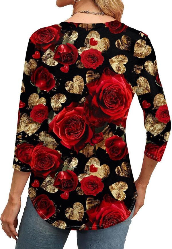 ChicCrate Shirts for Women Trendy 2025 Heart Shamrock Print 3/4 Length - Image 3