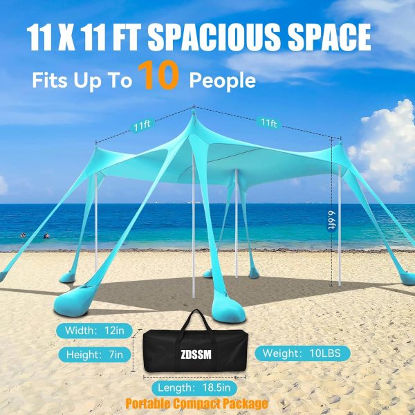 Beach Tent Sun Shelter Portable Pop Up Beach Sun Shade Canopy 11x11 FT - Image 2