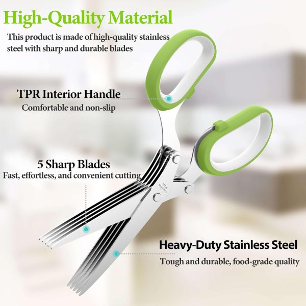 Herb Scissors, Kitchen Herb Shears Cutter with 5 Blades and Cover, Sharp - Image 2