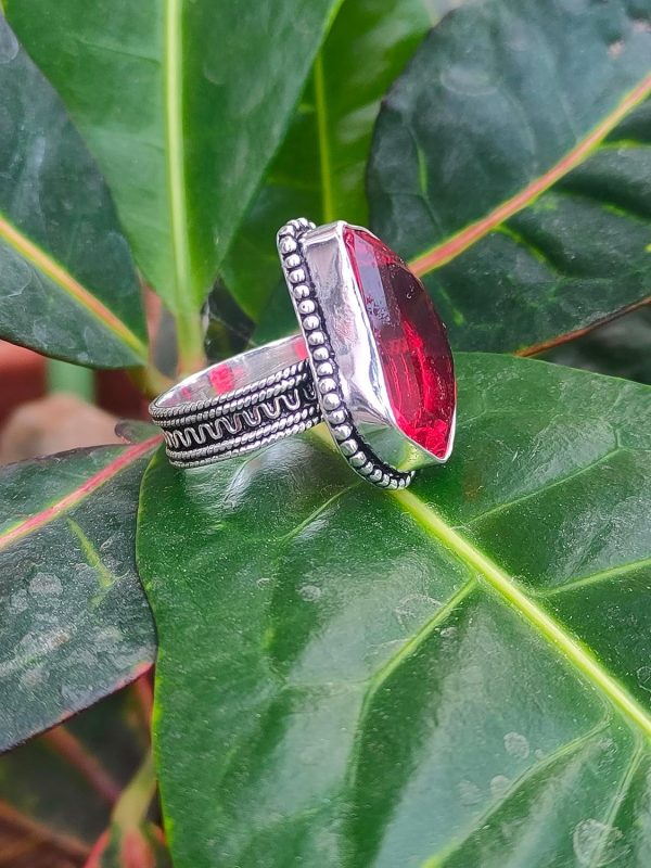 Garnet Quartz Ring|Boho Hippie Style ring|925 Sterling Silver Plated| - Image 2