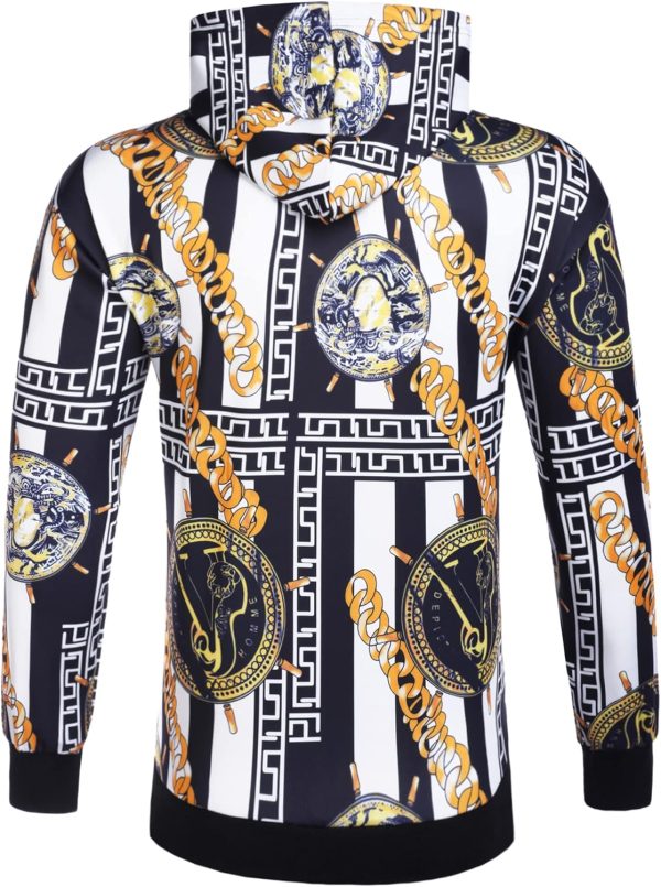 Daupanzees Men's Luxury Casual Long Sleeve Floral Print Hooded Sweatshirt - Image 3