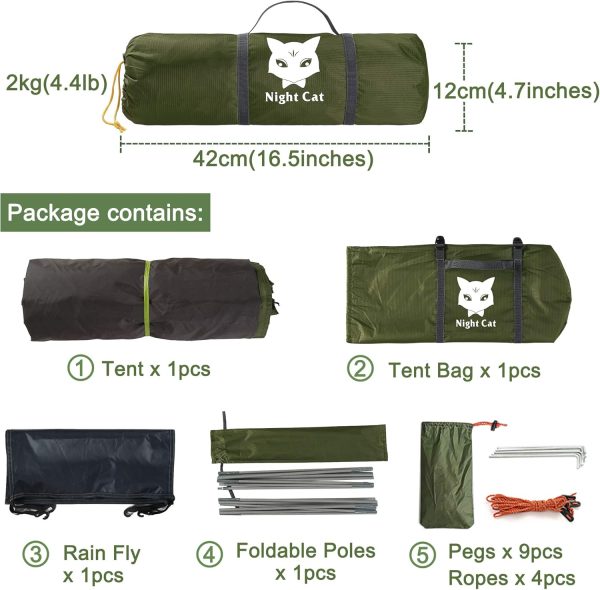 Night Cat Backpacking Tent for One 1 to 2 Persons Lightweight Waterproof - Image 5
