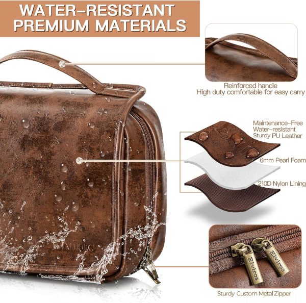 Elviros Hanging Toiletry Bag Removable Travel Bag PU leather Makeup - Image 3