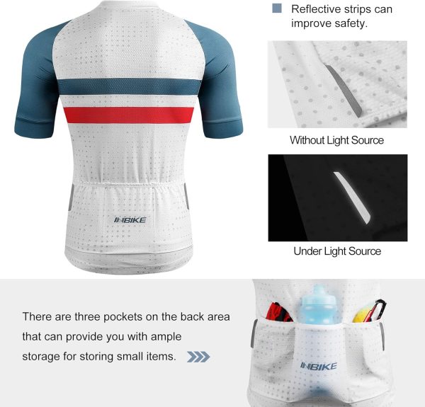 INBIKE Mens Cycling Jersey 3 Rear Pockets Moisture Wicking Short Sleeve - Image 5