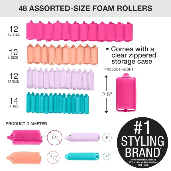 Conair Foam Hair Rollers - 48 Count, Assorted Colors - Heatless Curls, - Image 2