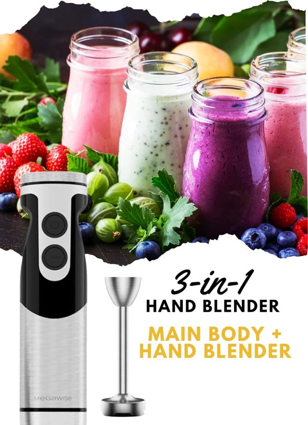 MegaWise Stainless Steel Titanium Reinforced 3-in-1 Immersion Hand Blender, - Image 4