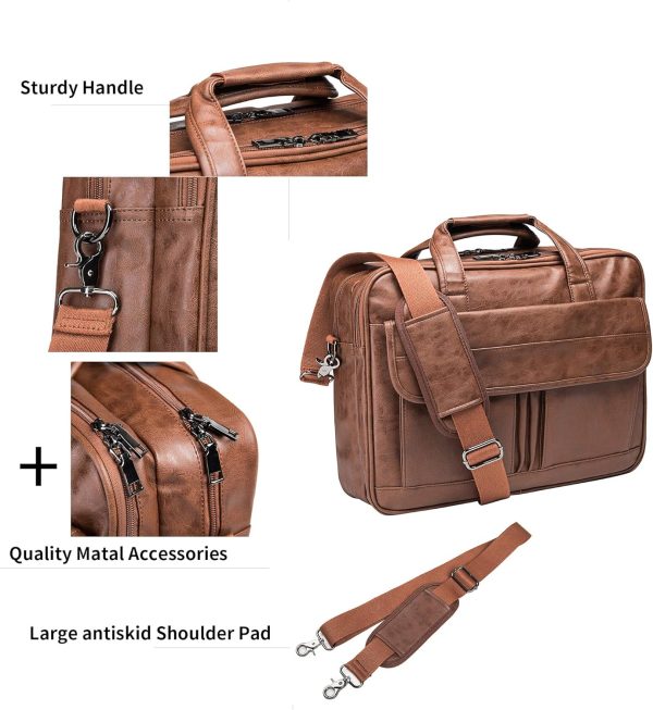seyfocnia Men's Business Travel Briefcase Leather Handmade Messenger Bags - Image 3