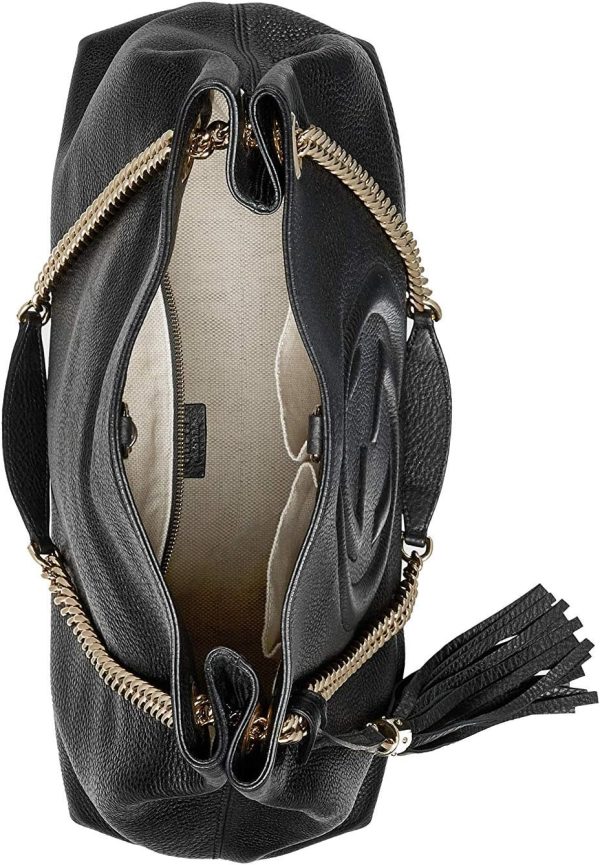 Gucci Soho Medium Black Double Leather Chain Shoulder Bag Tote Black Gold - Image 3