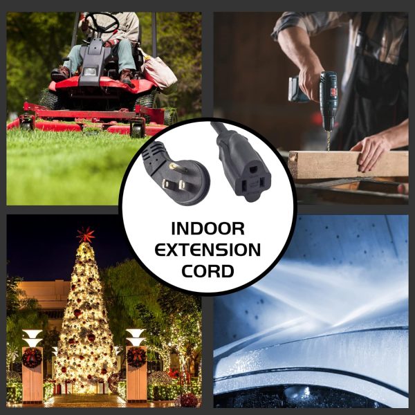 Flat Plug Indoor Extension Cord, UL Listed, 16 Gauge 30FT Black 3 Prong - Image 6