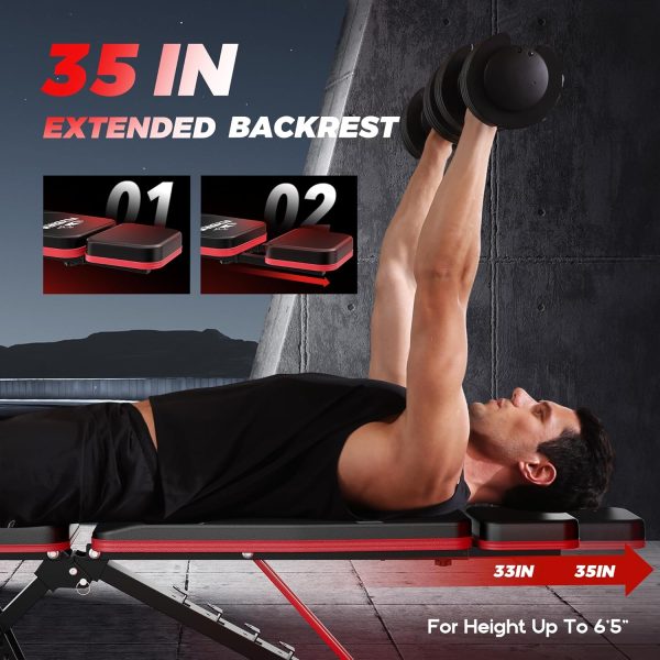 FLYBIRD Adjustable Weight Bench with Headrest, Foldable Workout Bench for - Image 3