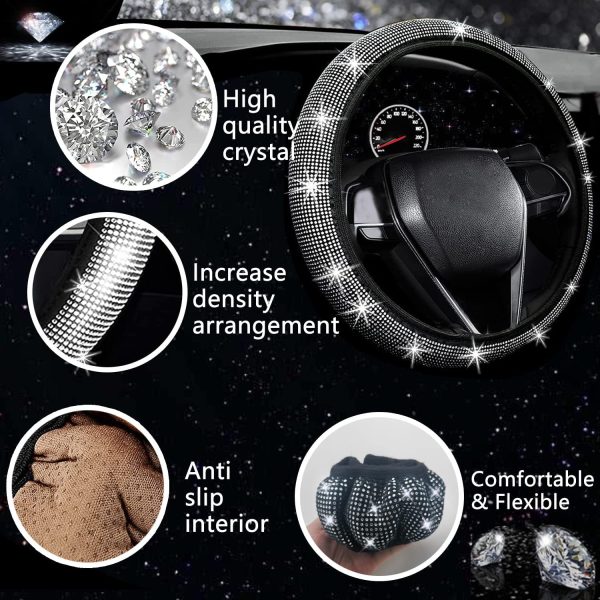 NBTEPEM 27 PCs Bling Car Accessories Set for Women, Steering Wheel Covers - Image 3