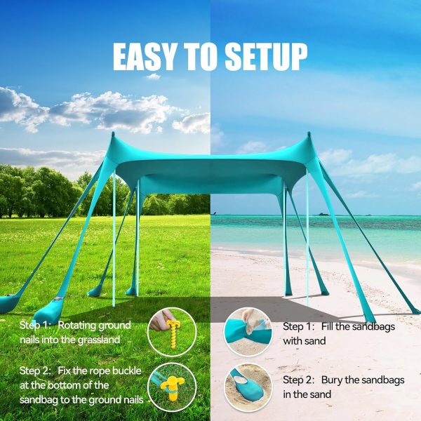Beach Tent Sun Shelter Portable Pop Up Beach Sun Shade Canopy 11x11 FT - Image 6