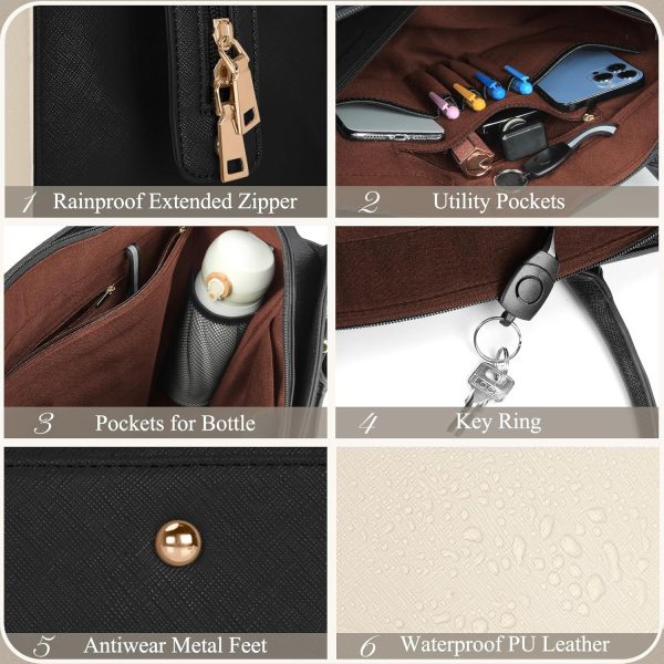 Laptop Bag for Women 15.6 inch Leather Tote Bag 2pcs Set Professional Work - Image 6