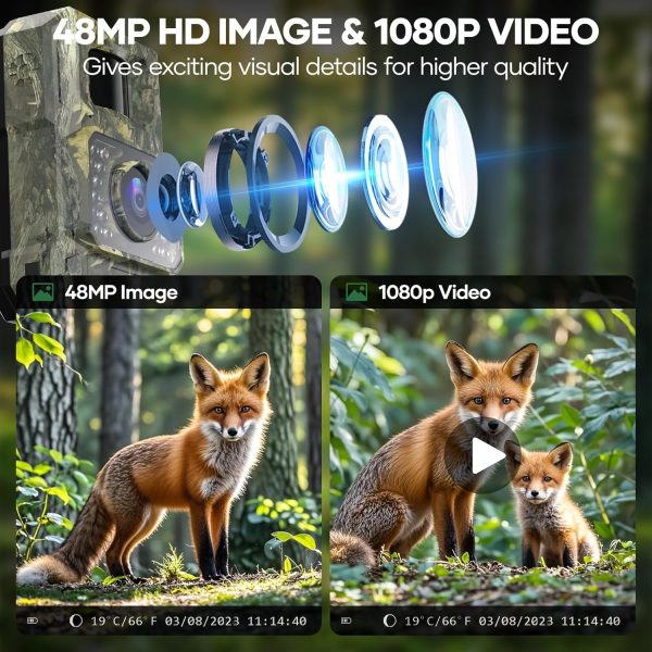 Solar Trail Camera 48MP 30FPS, WiFi Bluetooth Game Camera with Motion - Image 3
