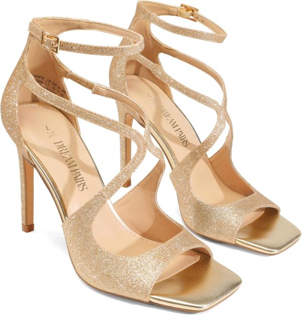 DREAM PAIRS Women's High Heels Sexy Cross Square Open Toe Strappy Dressy - Image 3