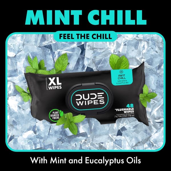DUDE Wipes - Flushable Wipes - 6 Pack, 288 Wipes - Mint Chill Extra-Large - Image 4