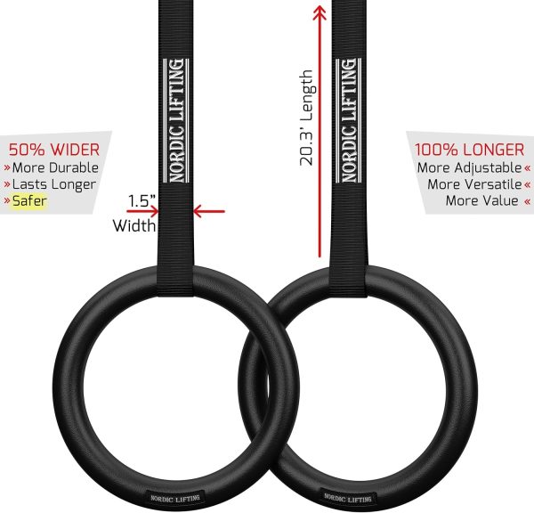 Nordic Lifting Gymnastic Rings and Straps - Heavy Duty for Gymnastics, - Image 4
