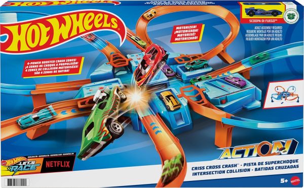 Hot Wheels Toy Car Track Set, Criss Cross Crash with 1:64 Scale Vehicle, - Image 6